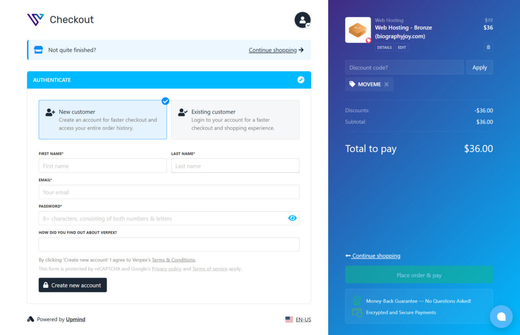 Verpex Coupons, Promo Codes 2025 12 Fill Account Details & Check Out