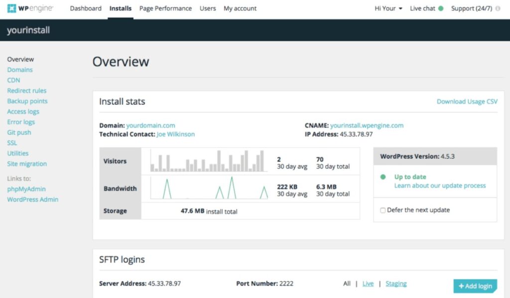Kinsta vs WP Engine: Which Managed WordPress Host Is Right for You? 7 WP Engine Dashboard User Interface